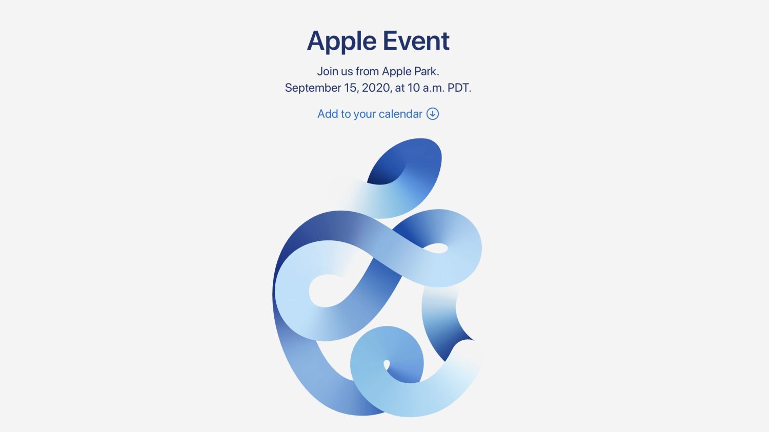 Apple Event invite, showing a looping Apple symbol and the date: September 15th, at 10am PDT