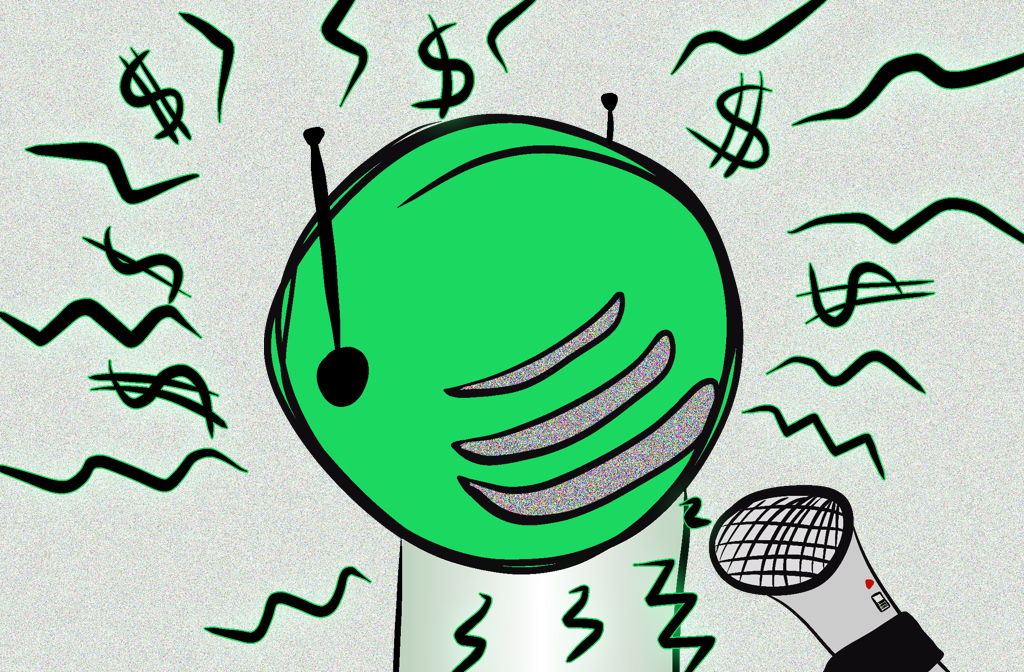 A Spotify-like robot sings a song. It looks bad. It's about money?