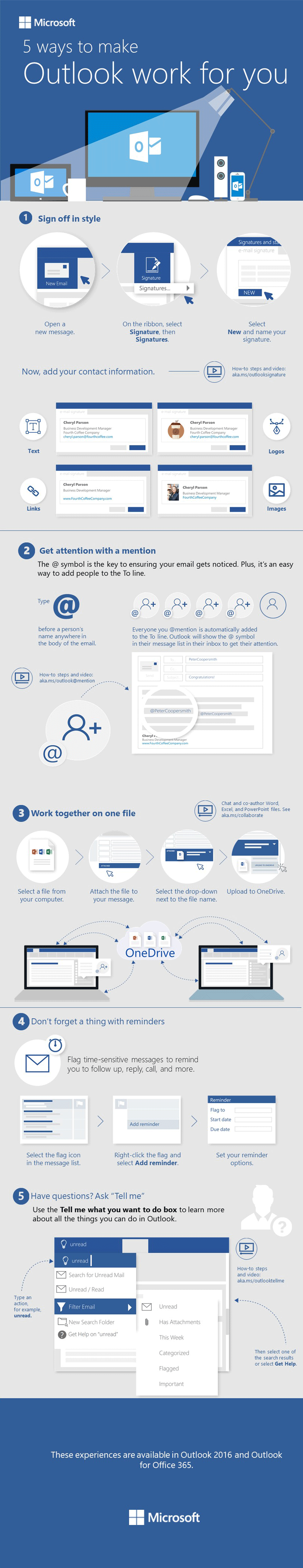 5 ways to make Outlook work for you Infographic Leaf Learning 365