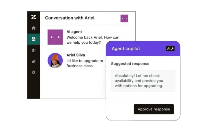 Screenshot: Zendesk Copilot schlägt Agent:innen passende Antworten vor – eingerichtet mit Leafworks.