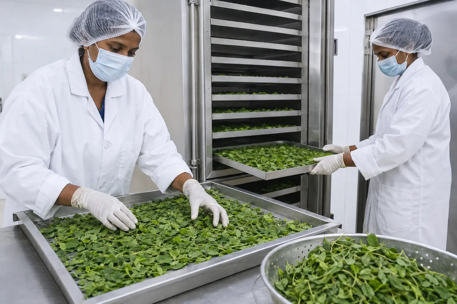 Controlled drying and sorting of moringa leaves in Sri Lanka