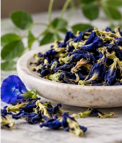 Dried blue butterfly pea flowers