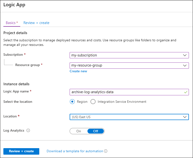 Export data from a log analytics workspace to a storage account by