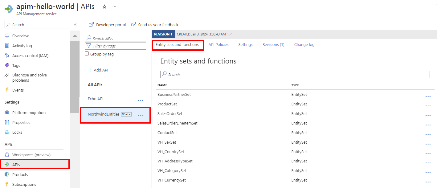 Import an odata api to azure api management