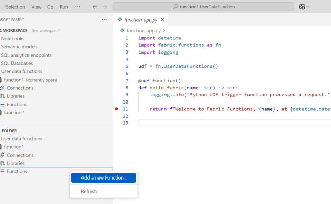 Quickstart - Create A Fabric User Data Functions Item In Visual Studio ...