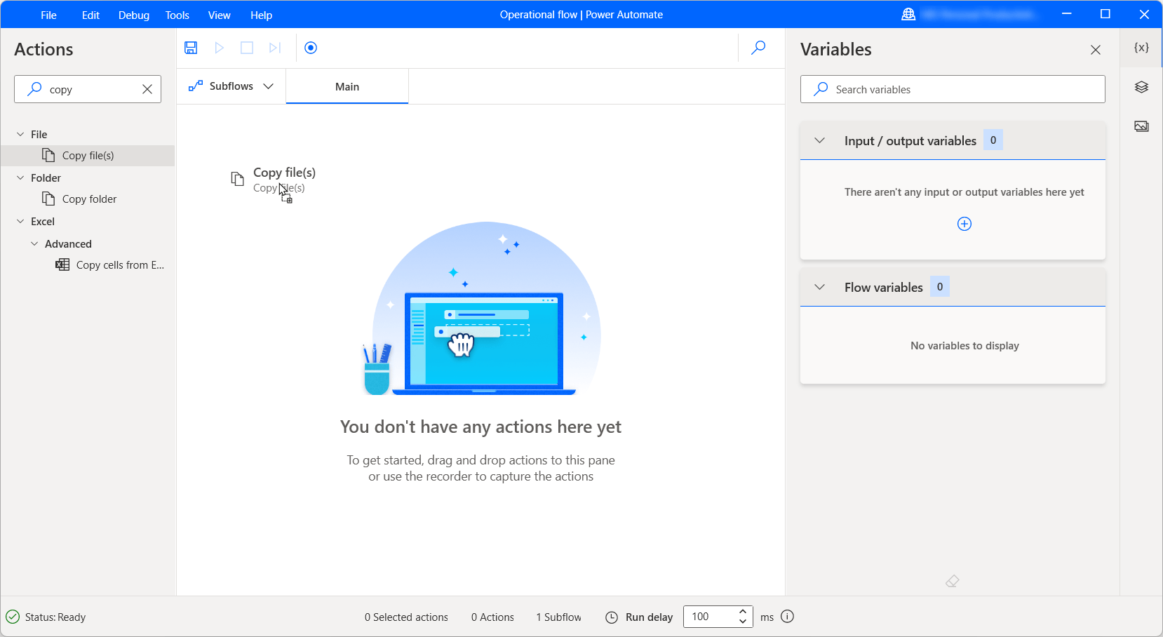 Configure actions and the actions pane