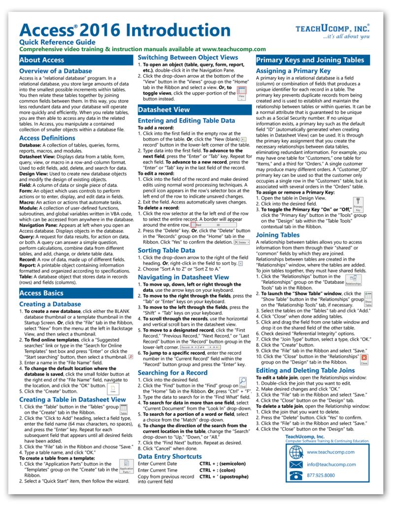 Access 2016 Introductory Quick Reference Guide Teachucomp Inc - Retina Mountain Backgrounds for Desktop