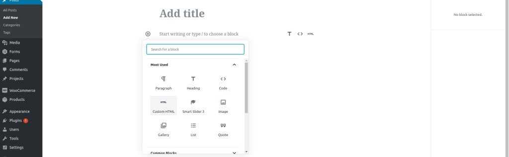 Gutenberg Blocks Custom HTML