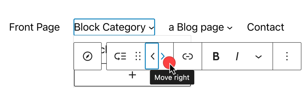 Highlights the move to the right button when a menu item is selected.