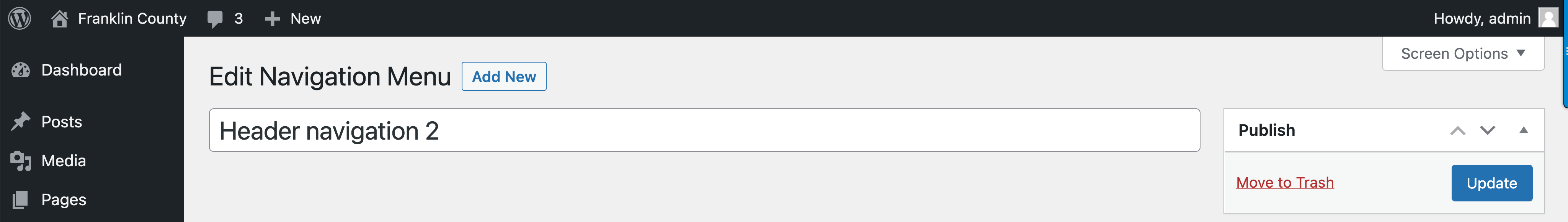 Editing a navigation menu name in the Manage Editor Menu.