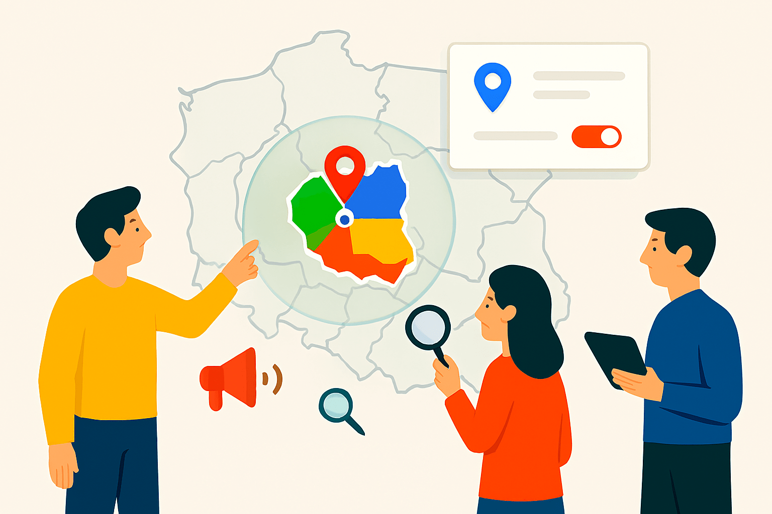 A map of a country with a specific region highlighted to represent a location targeting setting in Google Ads.