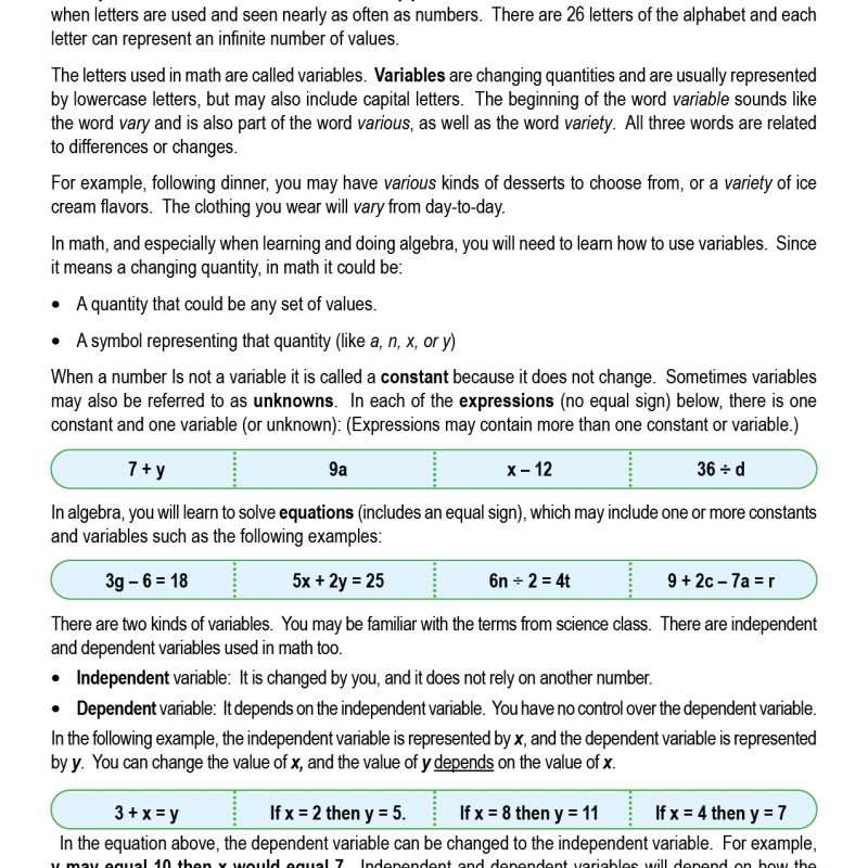 Variables in math, free pdf download