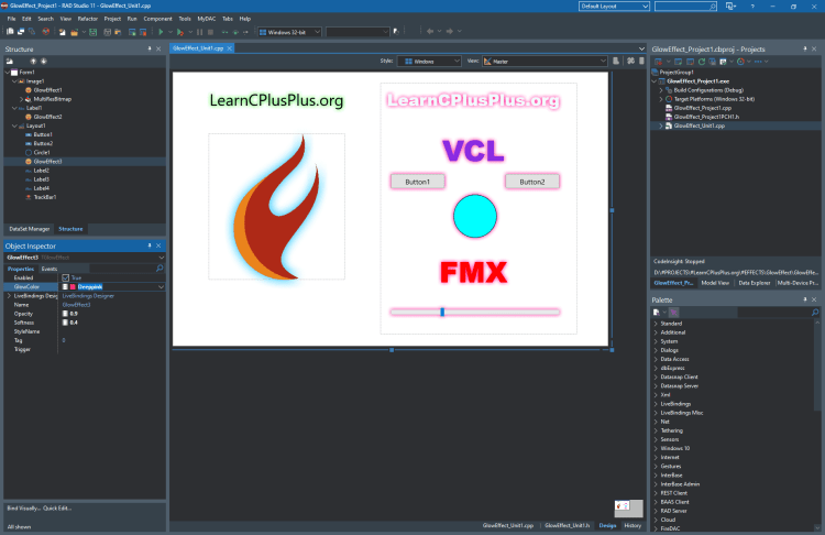 GlowEffect2 | Learn C++ How To Make Controls Have A Glow Effect In C++ Glow Effects in the RAD Studio C++ Builder IDE