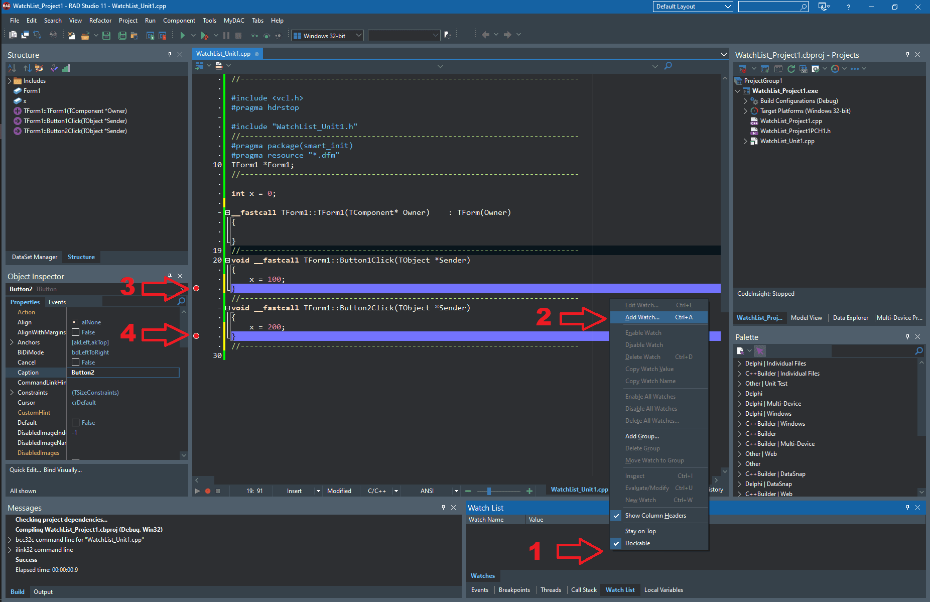 How To Make Use Of The Powerful Watch List in C++ Builder