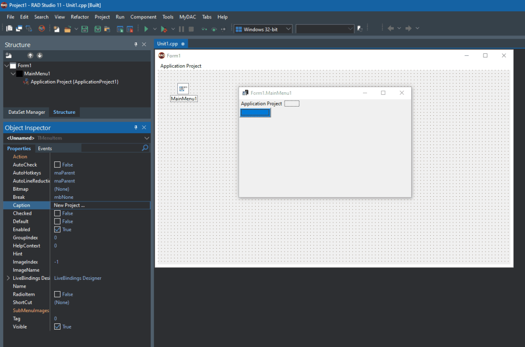 Everything You Need To Know To Create Menus in C++ Builder Showing a main menu on a form