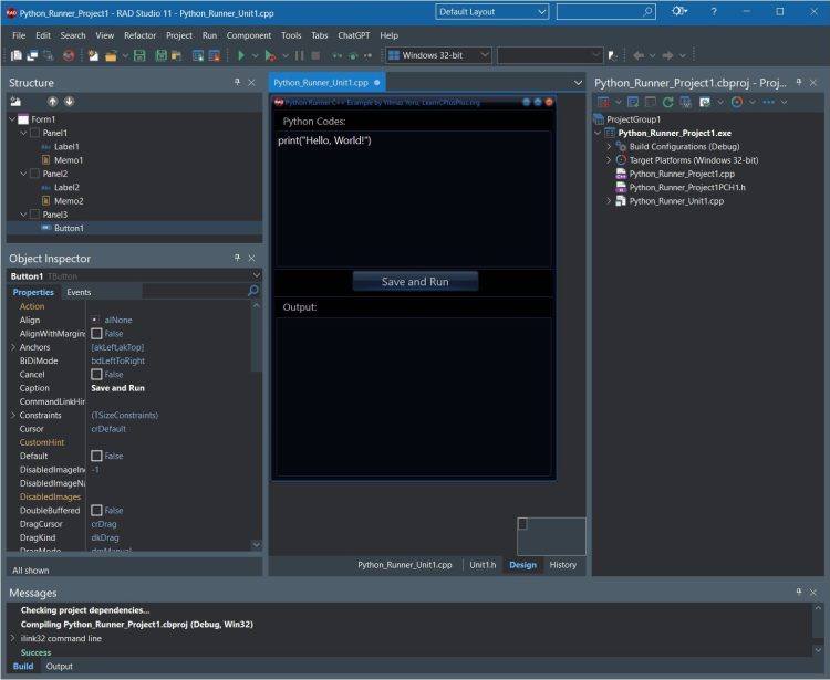 pyrunner0 | Learn C++ How To Use The Python Language In A C++ App The RAD Studio IDE