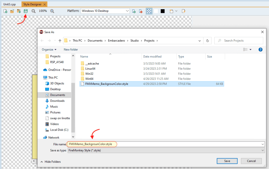 How To Change The Background Color Of A Memo In An FMX C++ App - the style designer