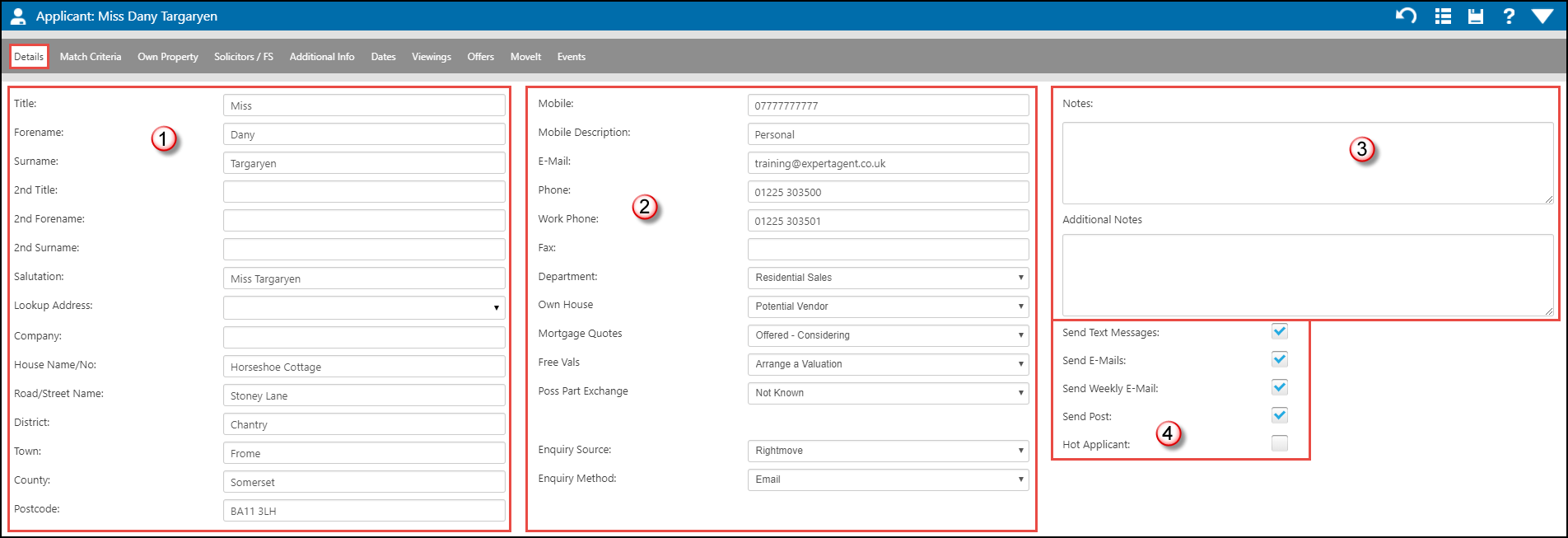 Applicant details tab