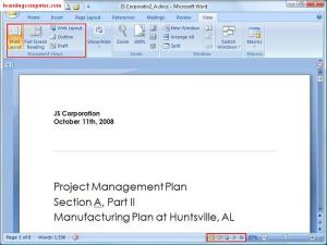 word tab microsoft document 2007 tutorial ms layout screen views computer window reading hide word2007 learningcomputer change training