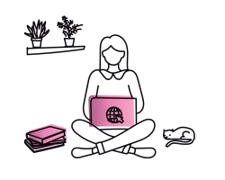 TEF_Learning Environment Sketch of a person sitting on floor, typing on a laptop, with books beside them.