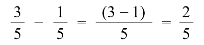 3/5 - 1/5 = (3-1)/5 = 2/5