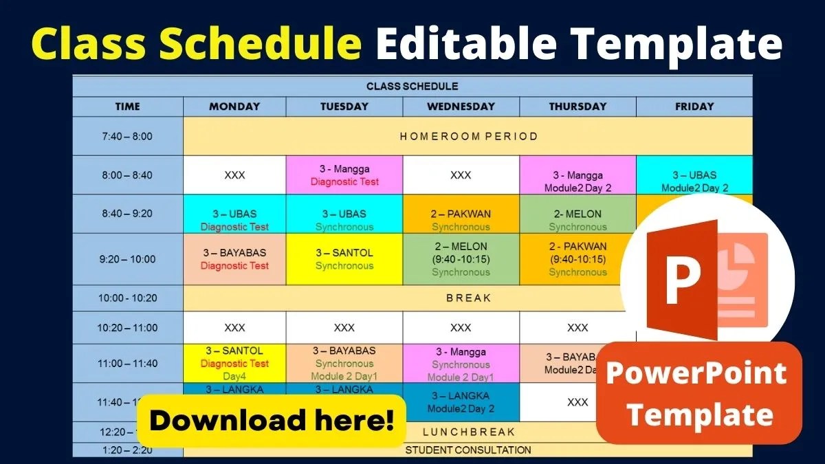 Class Schedule Editable template