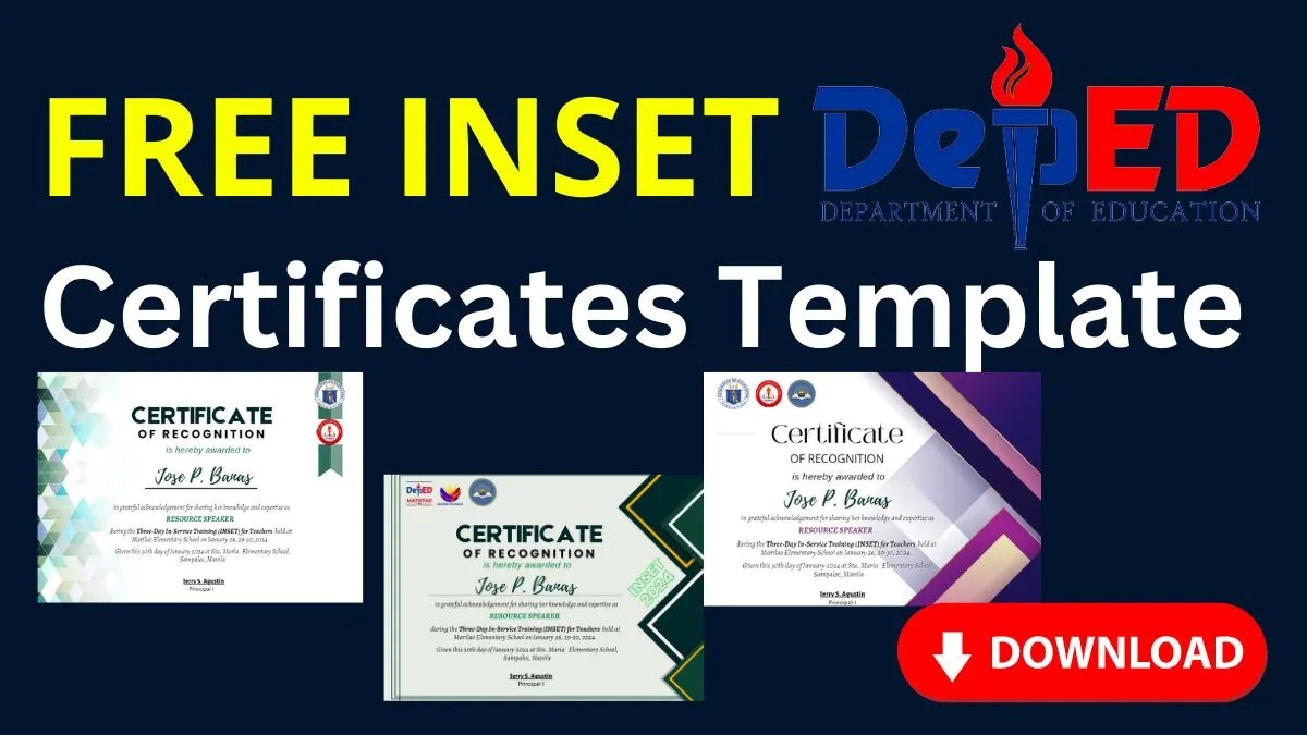 INSET training certificates template