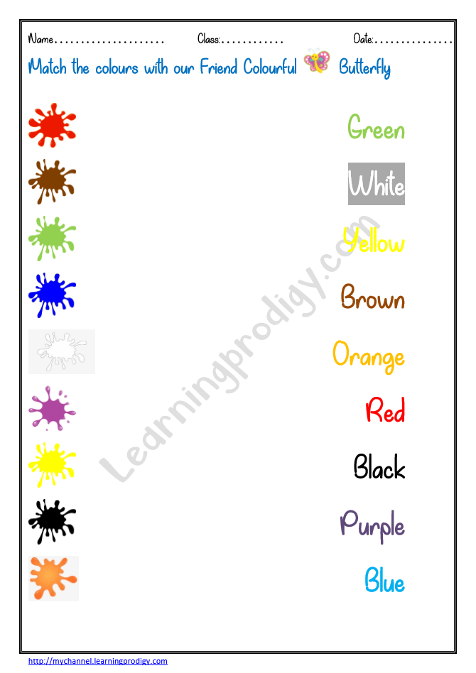 colours colors matching worksheet learningprodigy english english match the pictures to the words english k