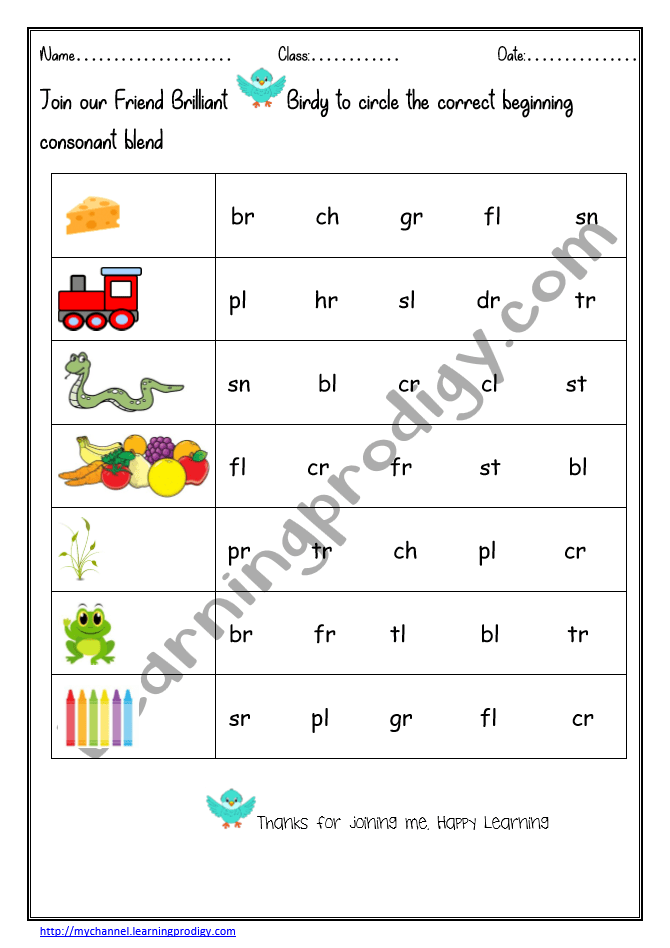 Preschool and Kindergarten Consonants Worksheet | Blending Worksheet |  Phonics Worksheet - LearningProdigy - English, English Blending,  English-G1, Subjects -