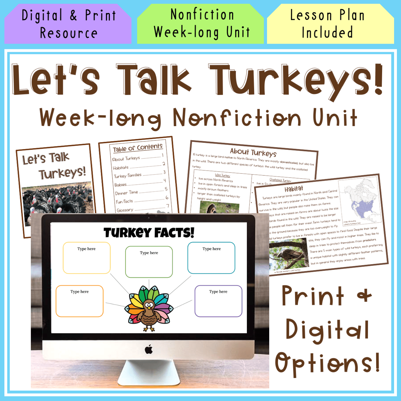 Turkey Nonfiction Unit - Week Long Lesson Plan - Print and Digital
