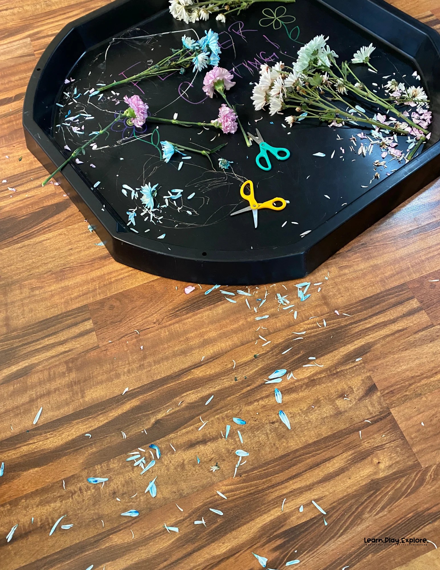 The mess after flower cutting with toddlers, glorious mess