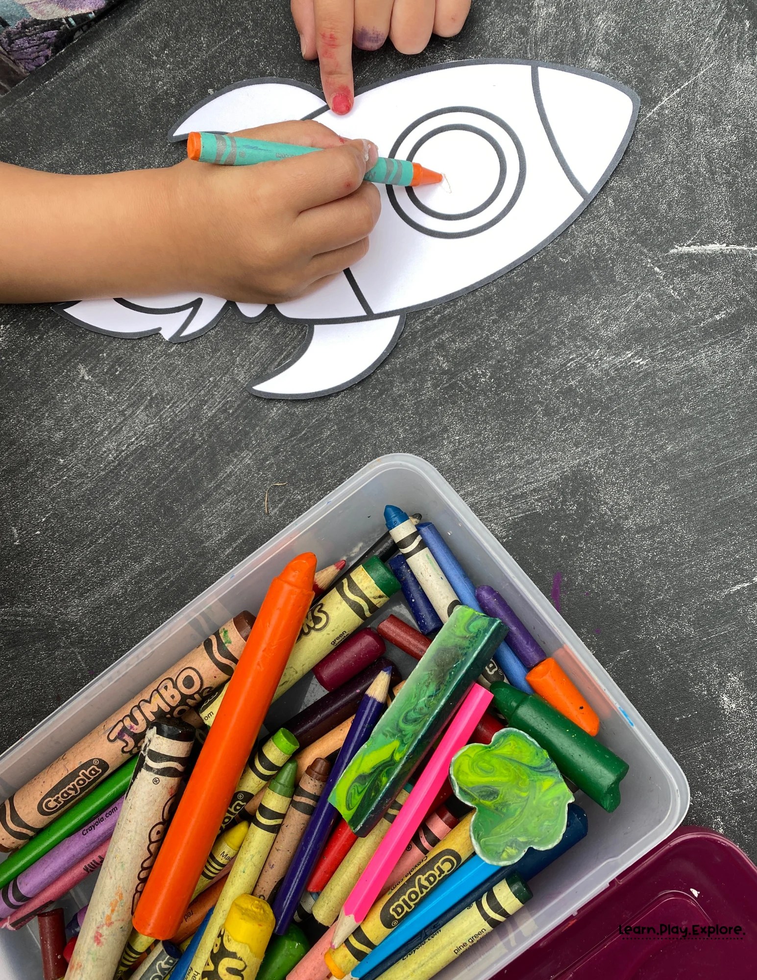 toddler coloring rocket orange