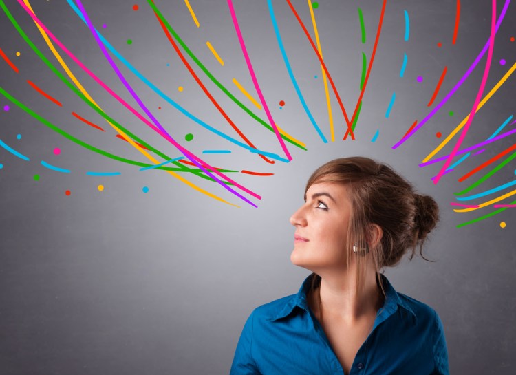 Girl with different colorful ideas
