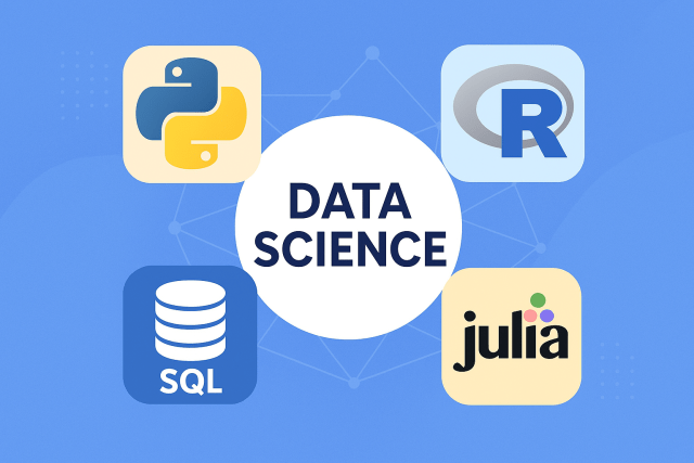 Best programming language for data science 2025 - Python, R, SQL, Julia around data science hub