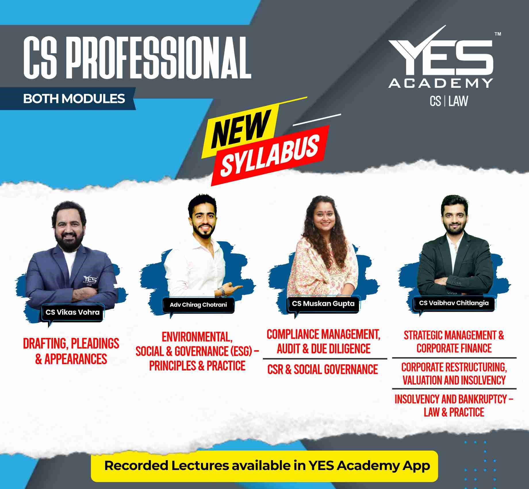 CS Professional Both Module 1 & 2 COMBO with CSR & Social Governance Regular Video Lectures by CS Vikas Vohra, Adv Chirag Chotrani, CS Muskan Gupta, CS Vaibhav Chitlangia