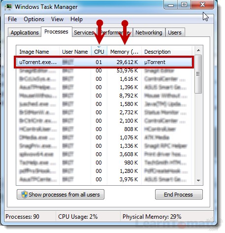 Check active processes inside the task manager to find the bandwidth hog.