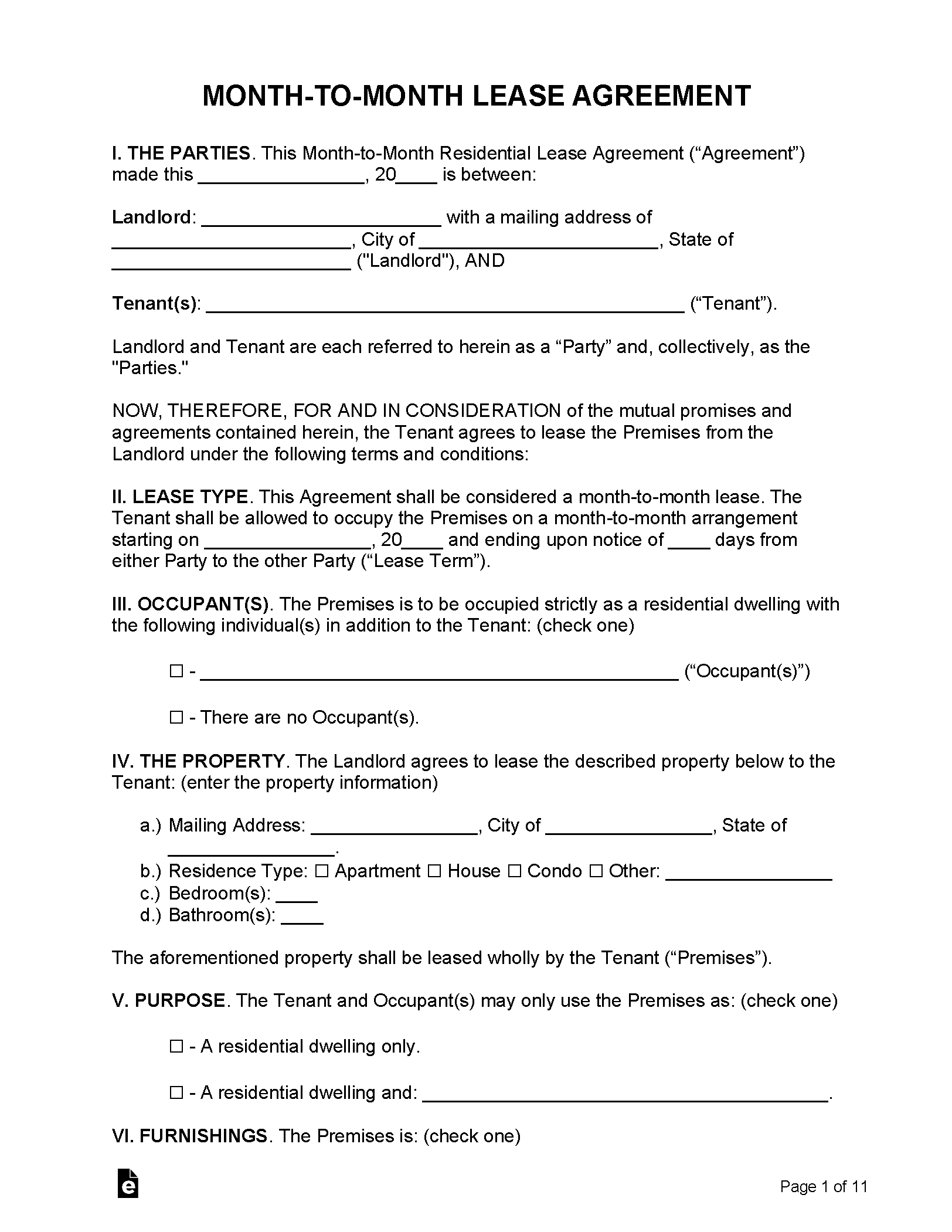 free month to month rental agreement template leaseagreementscom pdf