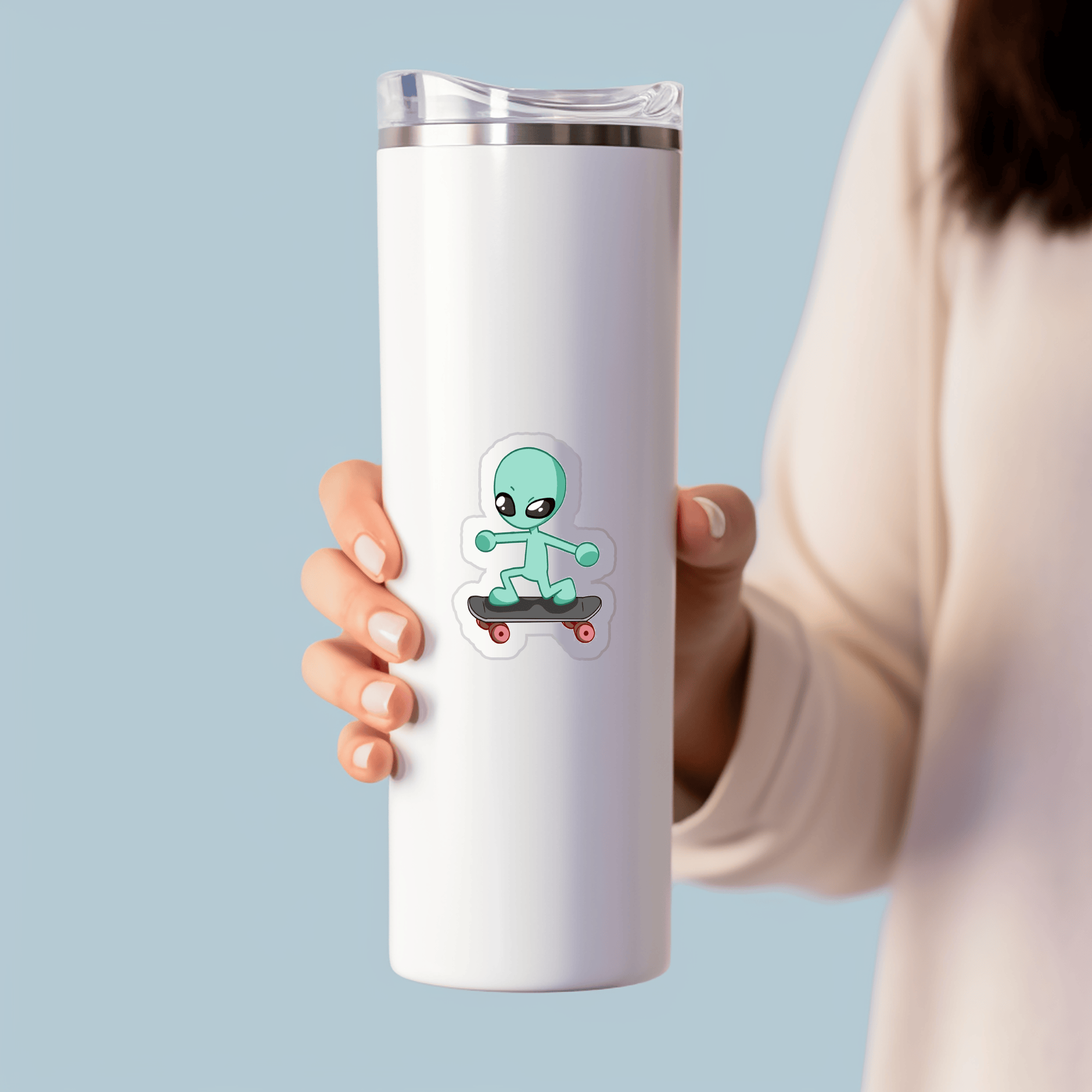 Skateboarding Alien Sticker