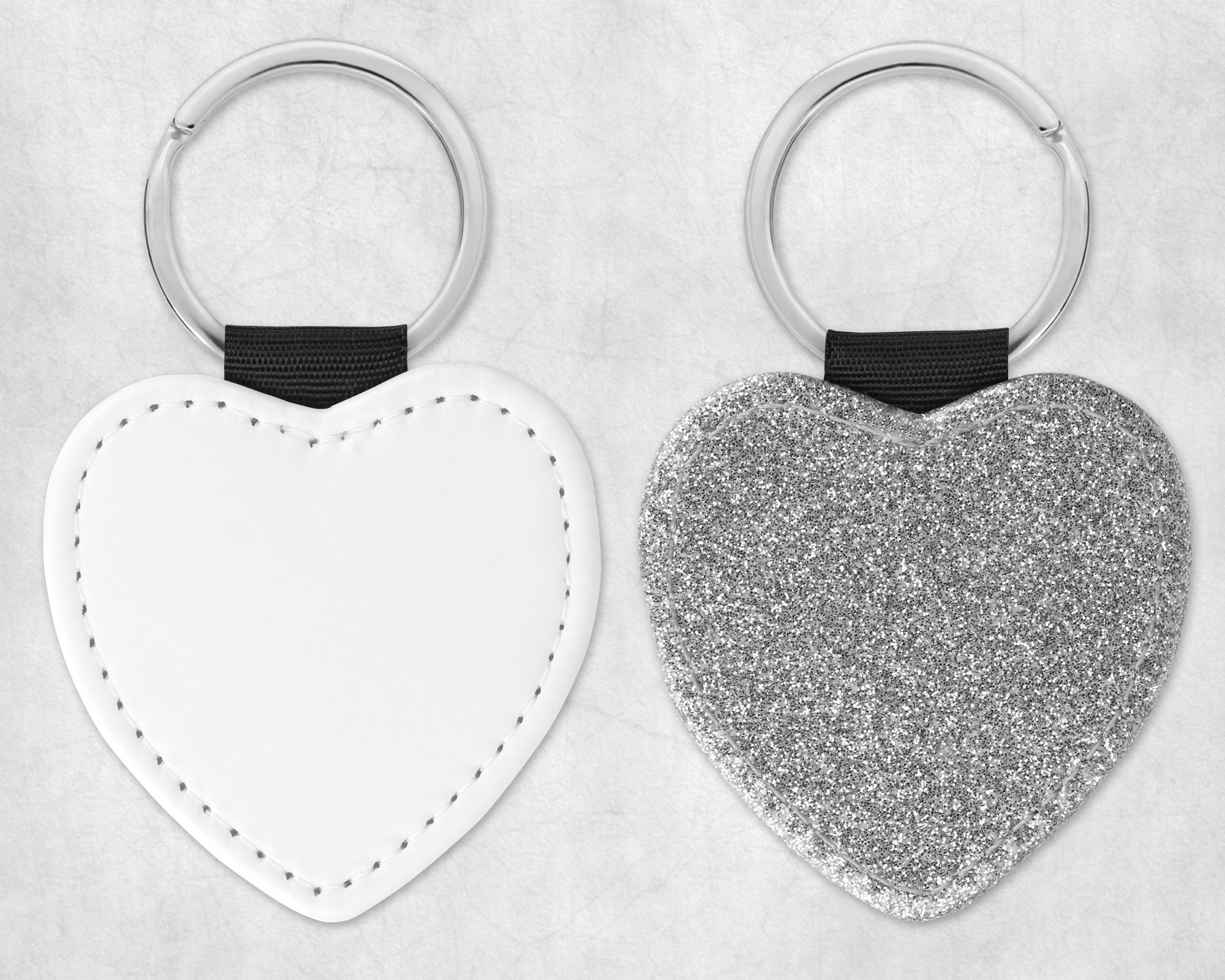 Custom Printed Faux Leather Glitter Heart Key Fob