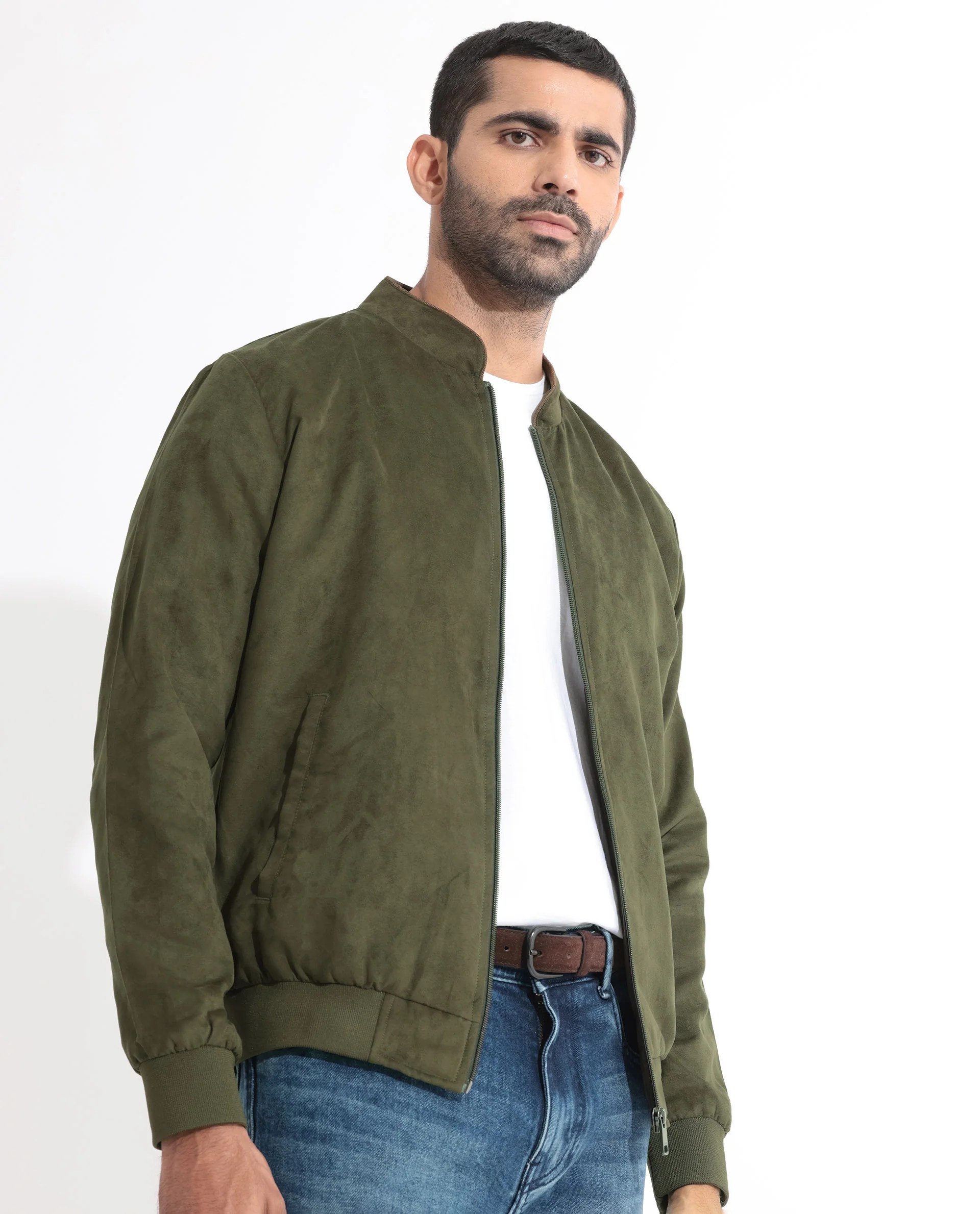 Green Suede Bomber Jacket - Free Shipping USA
