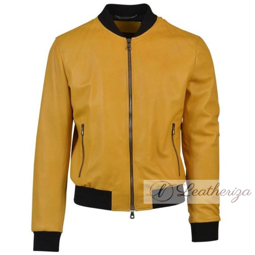 mustard yellow biker jacket