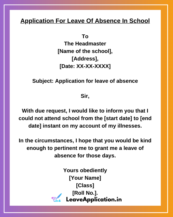Leave Application Format For School College Office