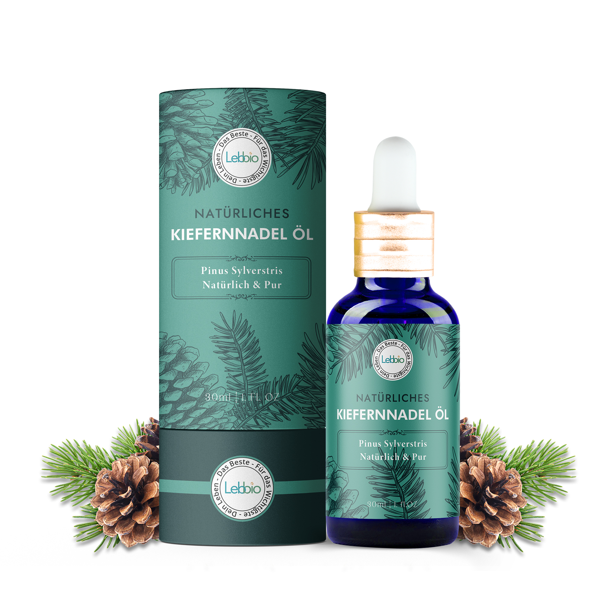 Lebbio Kiefernnadelöl 30ml Flasche und Verpackung