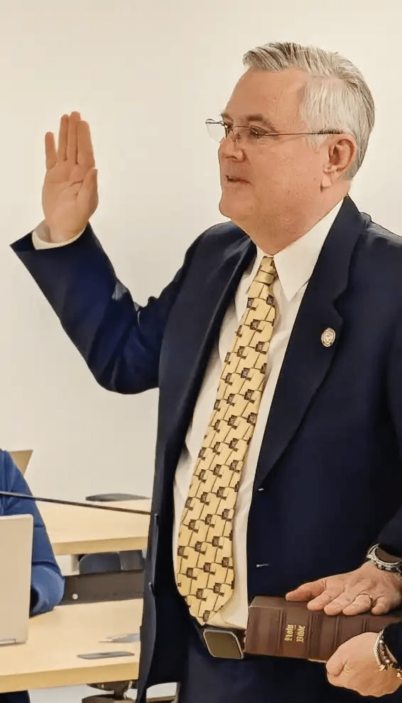 Tim Clougherty being sworn in on Dec. 1