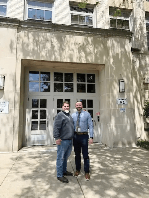 Matt Mikesell, left, the new eighth-grade head football coach, and Bruce Fronk, the new Mount Lebanon High School head football coach, will work together to strengthen the district’s vertically aligned football program