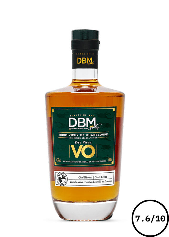 Bouteille DBM Distillerie Bonne Mère VO Cuvée Elvira, spiritueux ambré aux notes boisées et épicées. DBM Distillerie Bonne Mère VO Cuvée Elvira