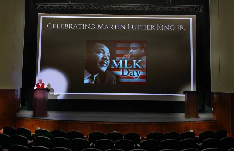 Owen Houghton welcomes people to this year’s virtual Jaffrey-Rindge MLK Committee celebration of the Rev. Martin Luther King Jr.