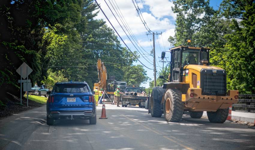 Construction on Peterborough’s Main Street Bridge continued last week, including water main work on Wednesday afternoon.