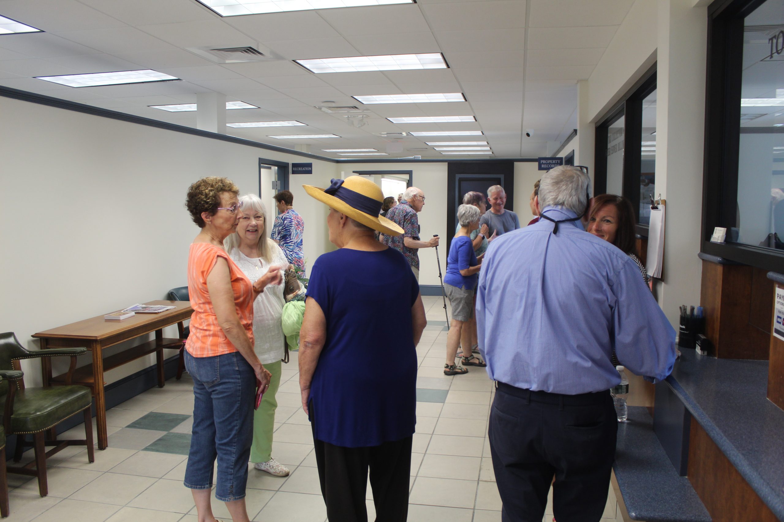 Residents explore the new entrance to the Jaffrey town office, where the clerk, tax collector and billing department are located.