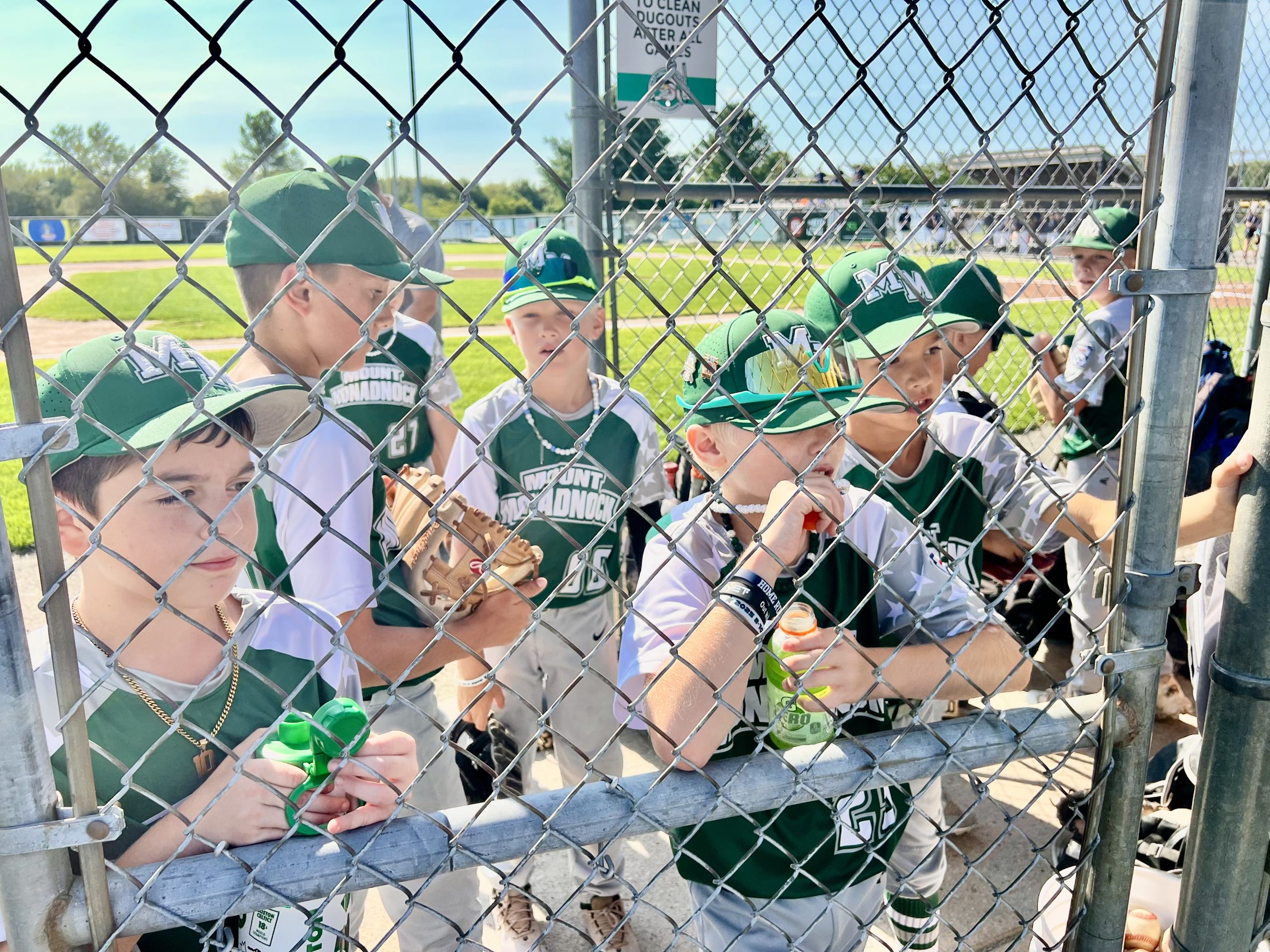 James St. John, Ty Somero, Barrett Traffie, Callan Brogan and Pierce Adams in the dugout.